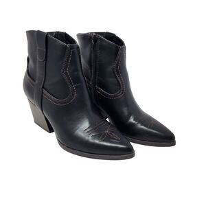 Soda Black Abeam Leather Pointed Toe Western Ankle Boots Heeled Bootie Size 7.5